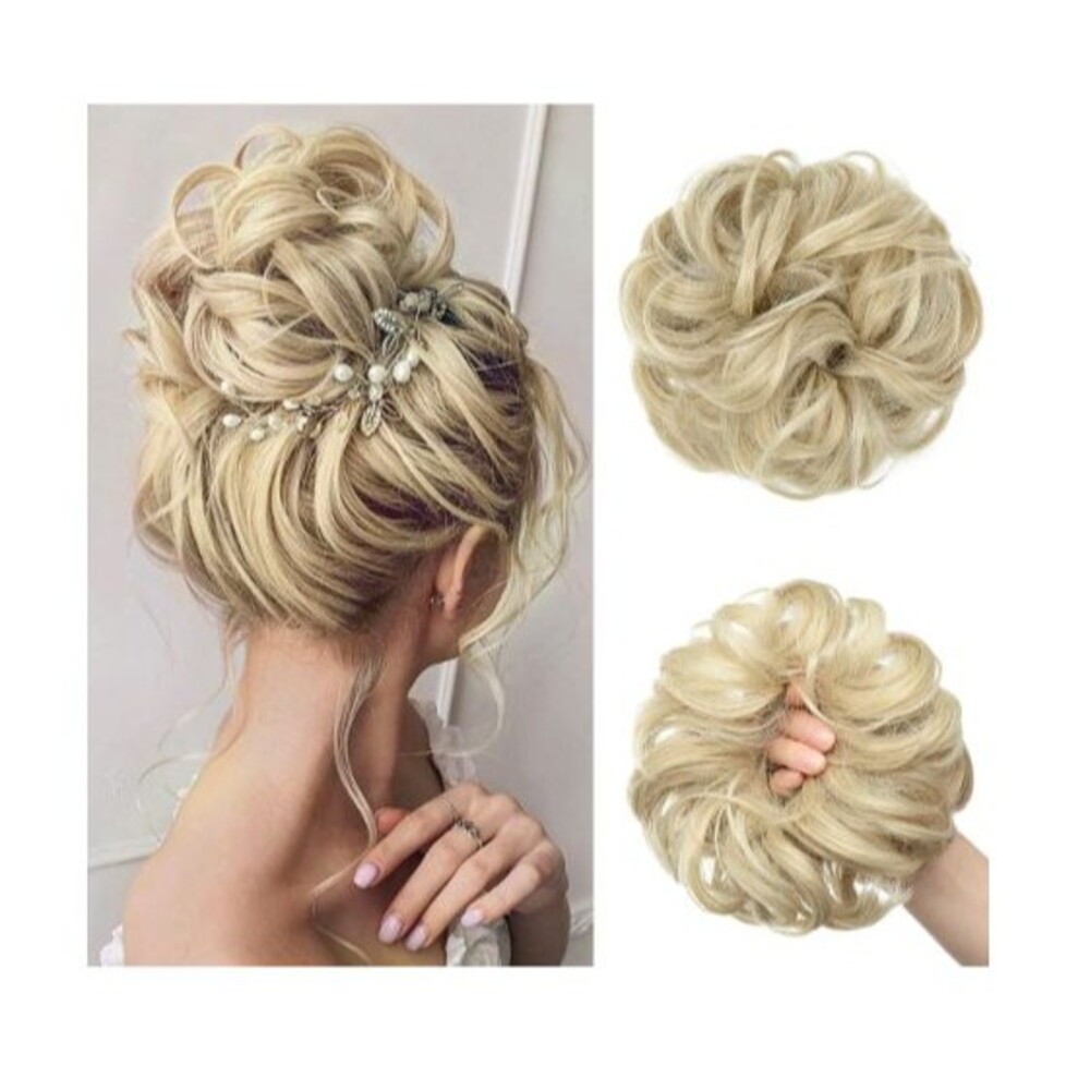Wavy Curly Blonde HAIR Bun Large Messy Hair Piece Scrunchies Synthetic Wig